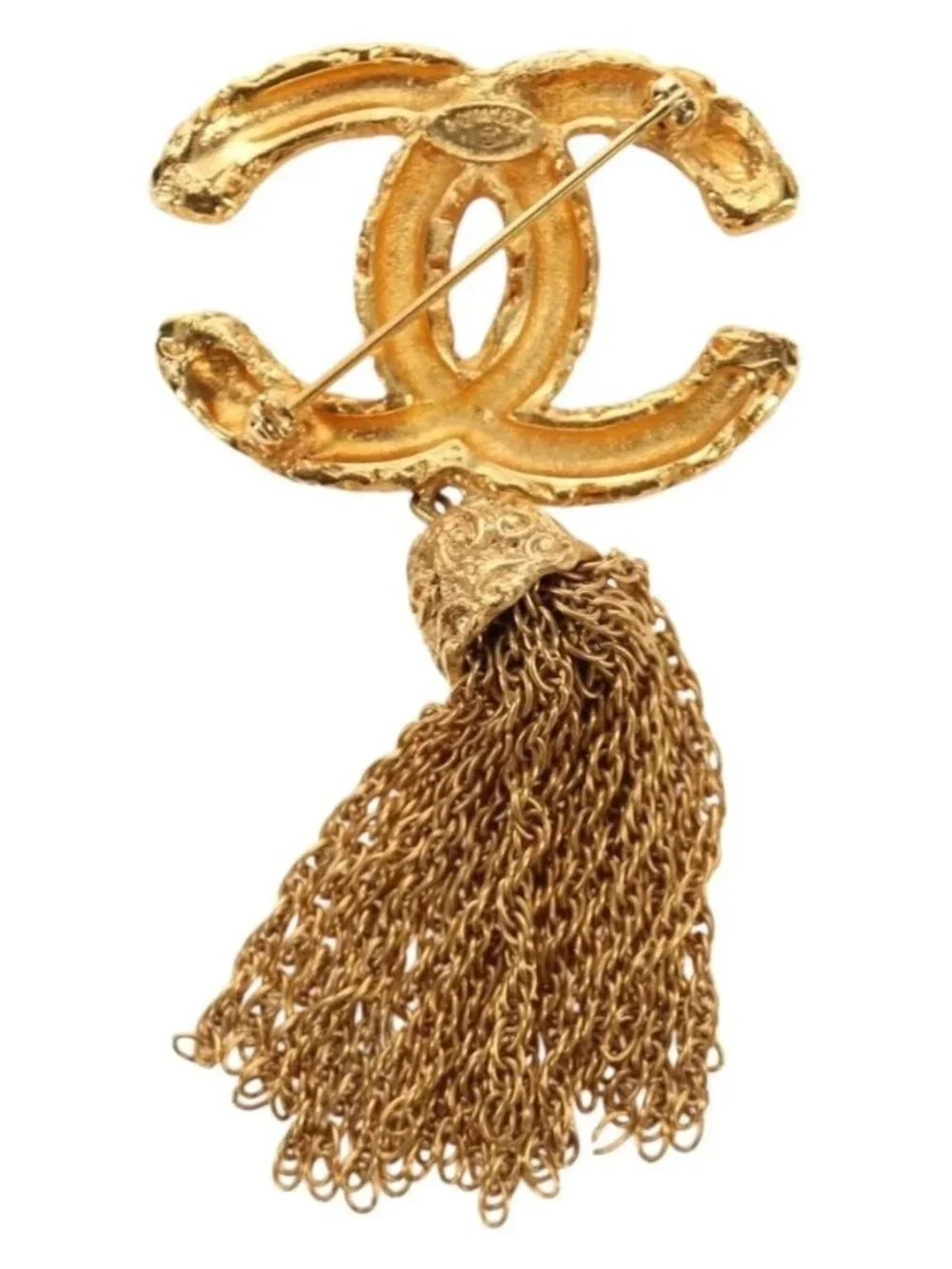 CHANEL CC Fringe Lava Brooch metal Gold CC Auth am11879SM